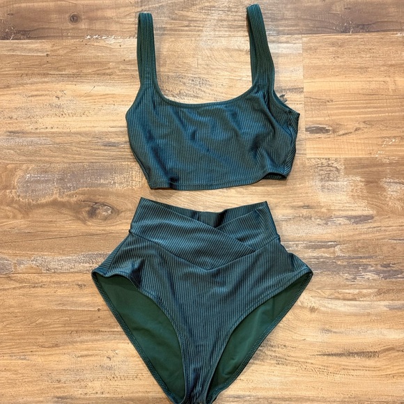 aerie Other - Aerie Dark Green Ribbed Bikini Set